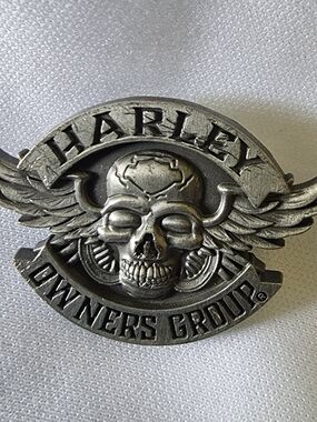 Harley Owners Group Winged Skull Pin Silver Tone